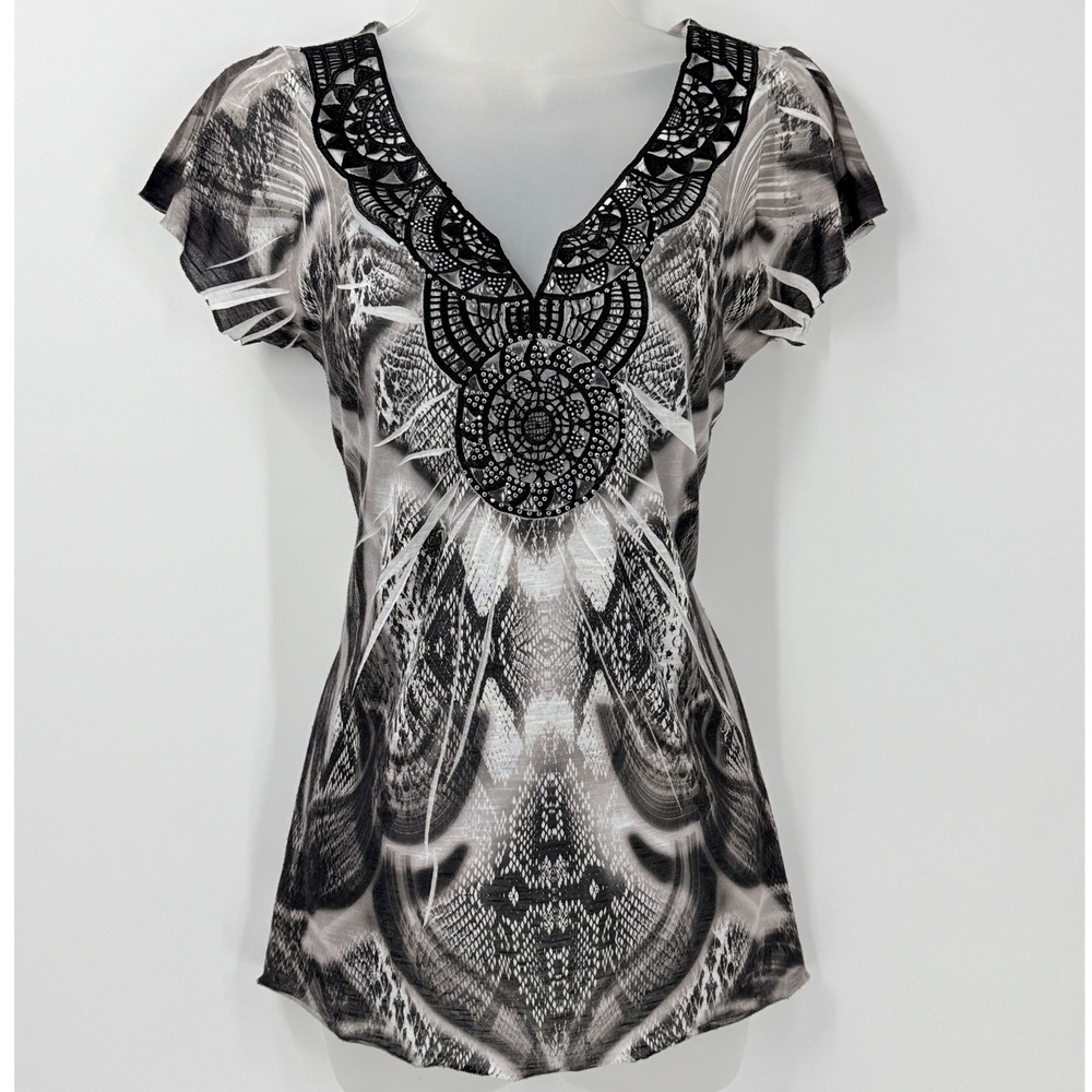 Fairy Grunge Crochet Lace V-Neck Flutter SleeveTop womens sz Sz M boho y2k